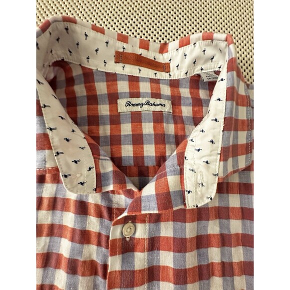 Tommy Bahama Linen‎ Blend Shirt Men L Plaid Gingham Short Sleeve Button Down Up - Picture 2 of 13